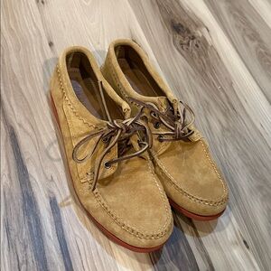 Quoddy Blucher Tan Suede Moccasin Shoes